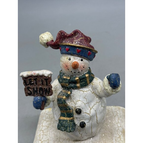 Vintage Snowman Stocking Hanger "Let It Snow" With Top Hat & Scarf Crackle READ - Picture 2 of 7
